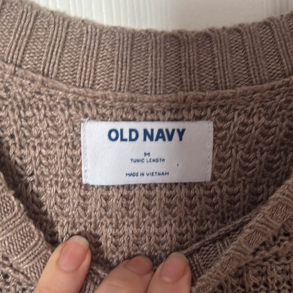 Old Navy Brown Crew Neck Sweater with Textured Knit tunic oversized medium - Picture 2 of 3
